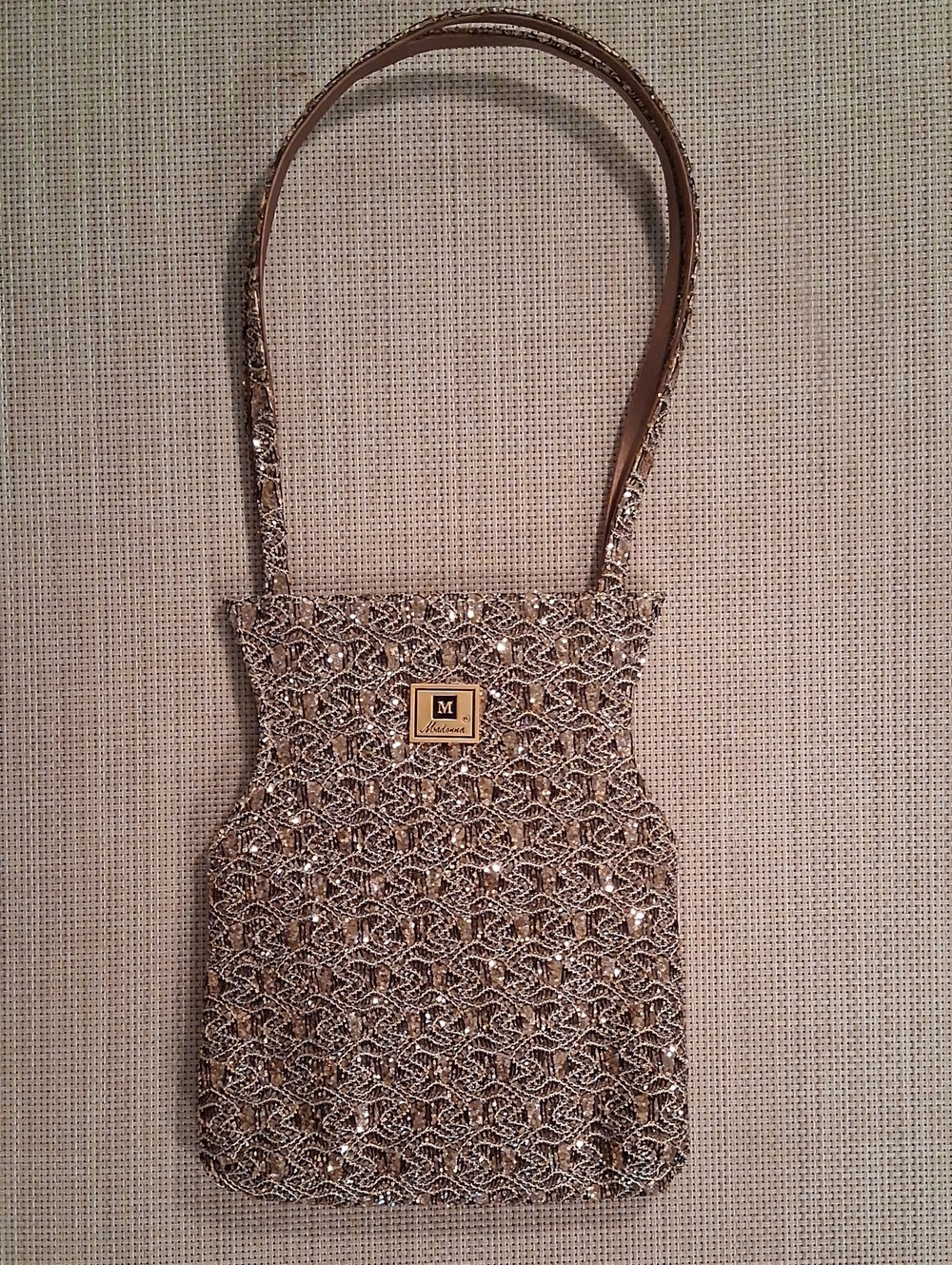 Metallic Gold Beaded Mini Evening Bag by M Madonna